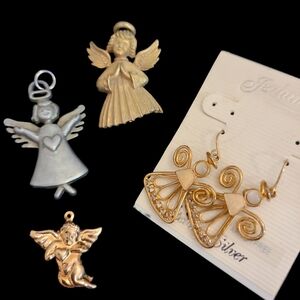 Angel bundle! Two pendants a pin and a set of new earrings